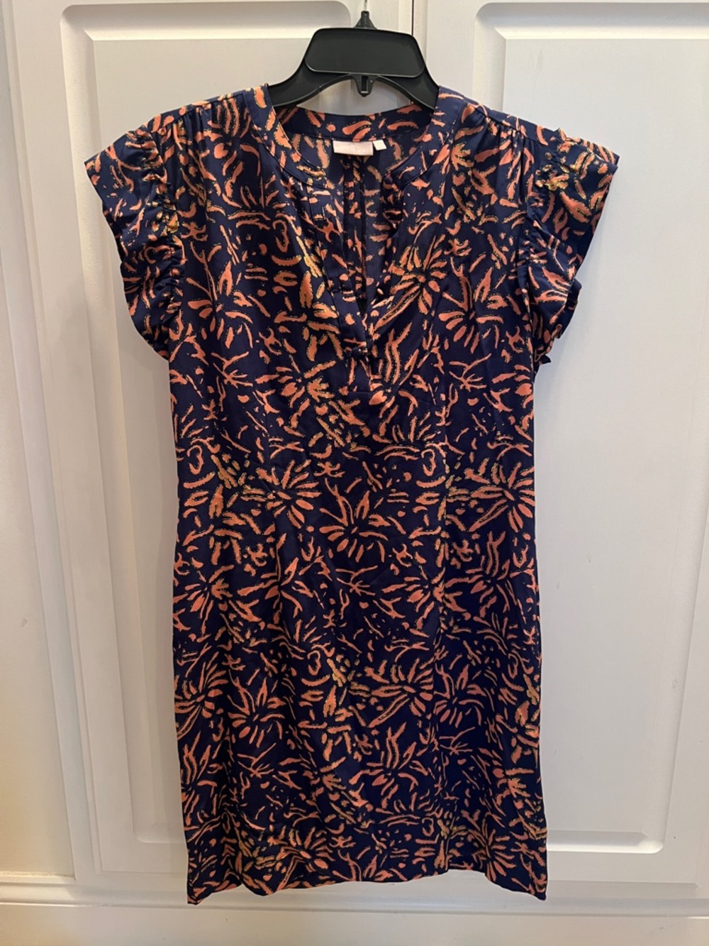 Ellie Kai Silk Navy Floral-Print Cap Sleeve Midi Dress - Coral Accent